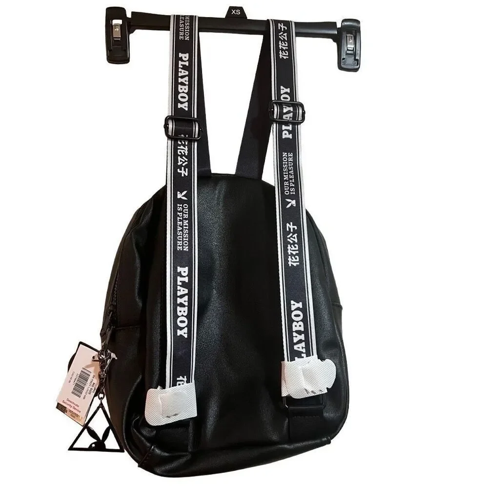 Y2K Playboy bunny logo mini backpack Black vegan leather zipper